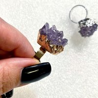 RAW AMETHYST CRYSTAL Ring • Size Adjustable • Silver or Gold Plated