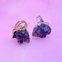 RAW AMETHYST CRYSTAL Ring • Size Adjustable • Silver or Gold Plated
