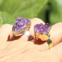 RAW AMETHYST CRYSTAL Ring • Size Adjustable • Silver or Gold Plated