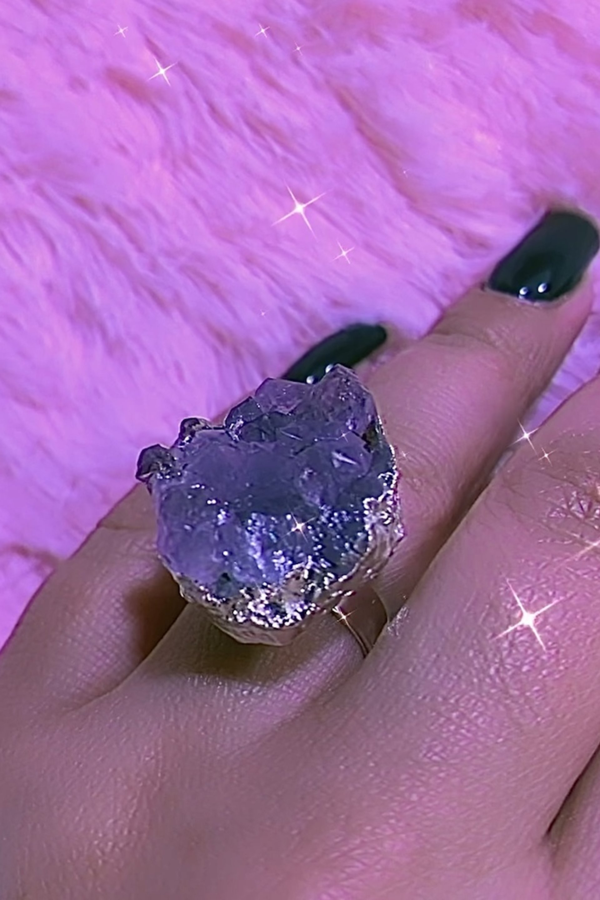 RAW AMETHYST CRYSTAL Ring • Size Adjustable • Silver or Gold Plated