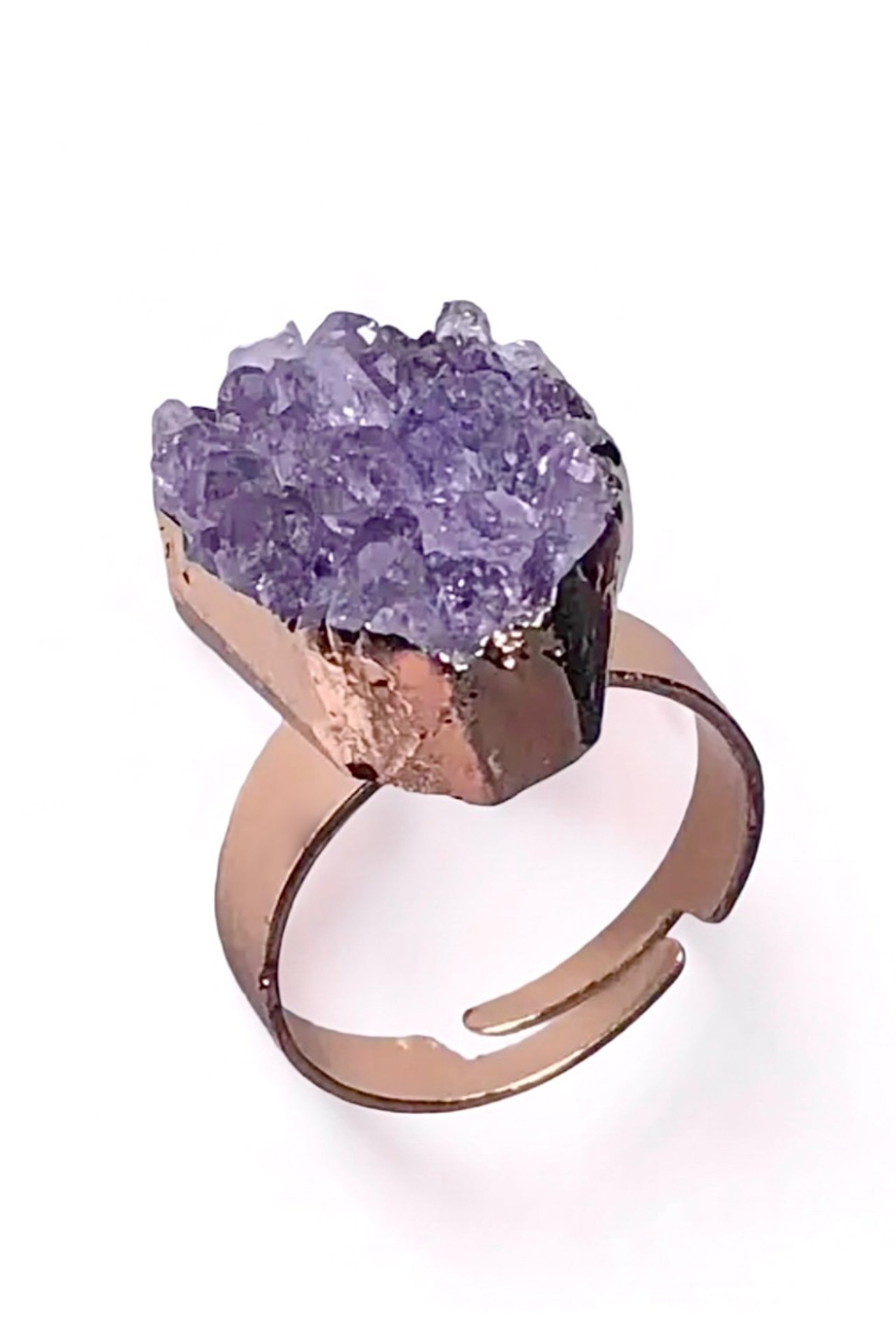 RAW AMETHYST CRYSTAL Ring • Size Adjustable • Silver or Gold Plated