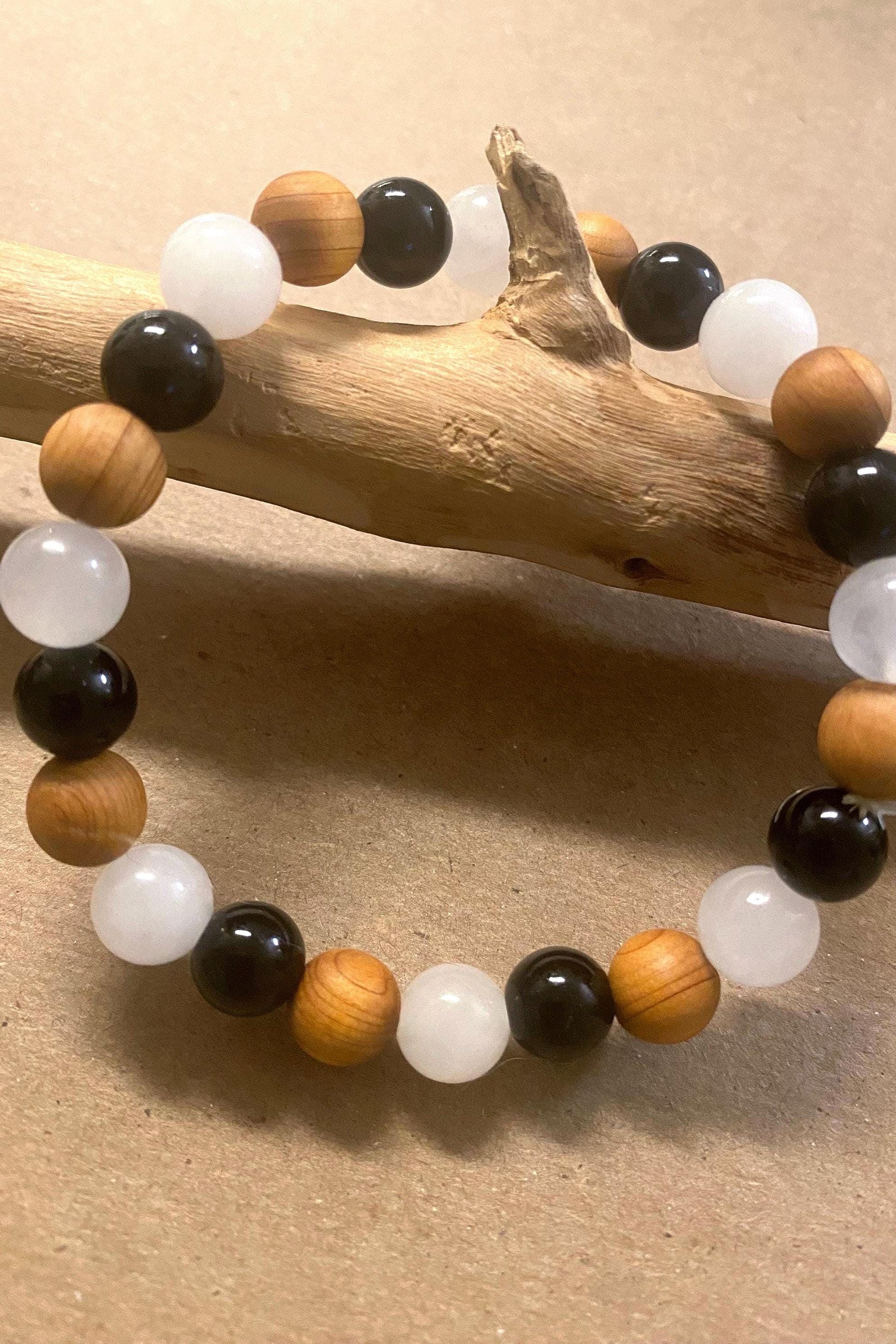 PROTECTION BRACELET • Black Tourmaline + Palo Santo + Selenite