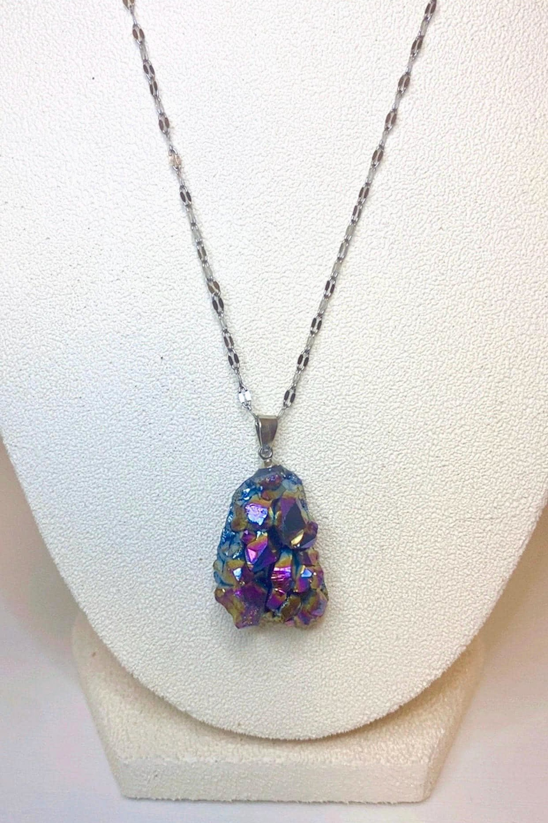 RAINBOW TITANIUM NECKLACE • Rainbow Titanium Aura Quartz • Pendant • Reiki Jewelry