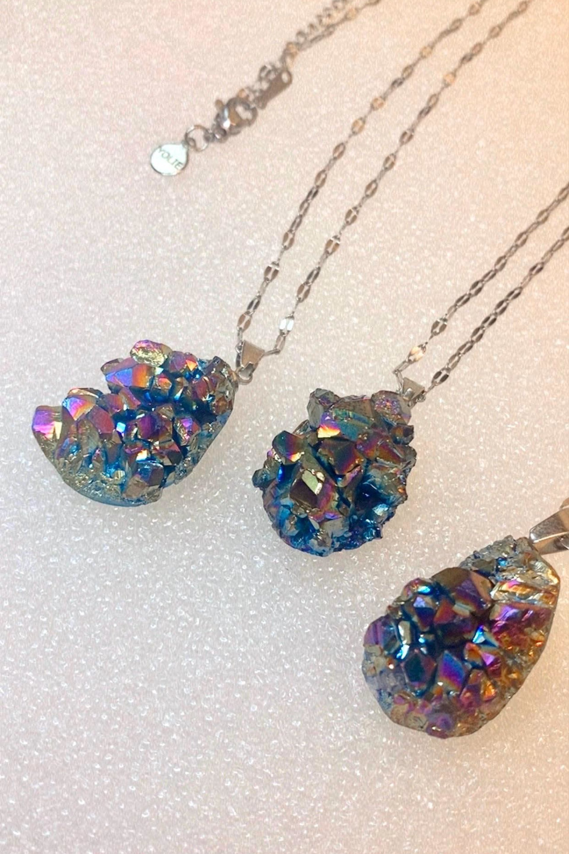 RAINBOW TITANIUM NECKLACE • Rainbow Titanium Aura Quartz • Pendant • Reiki Jewelry