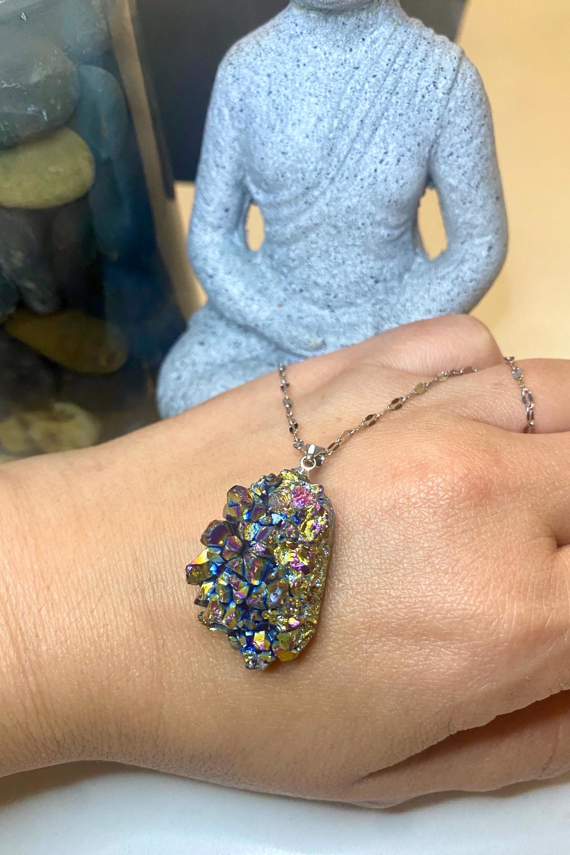 RAINBOW TITANIUM NECKLACE • Rainbow Titanium Aura Quartz • Pendant • Reiki Jewelry
