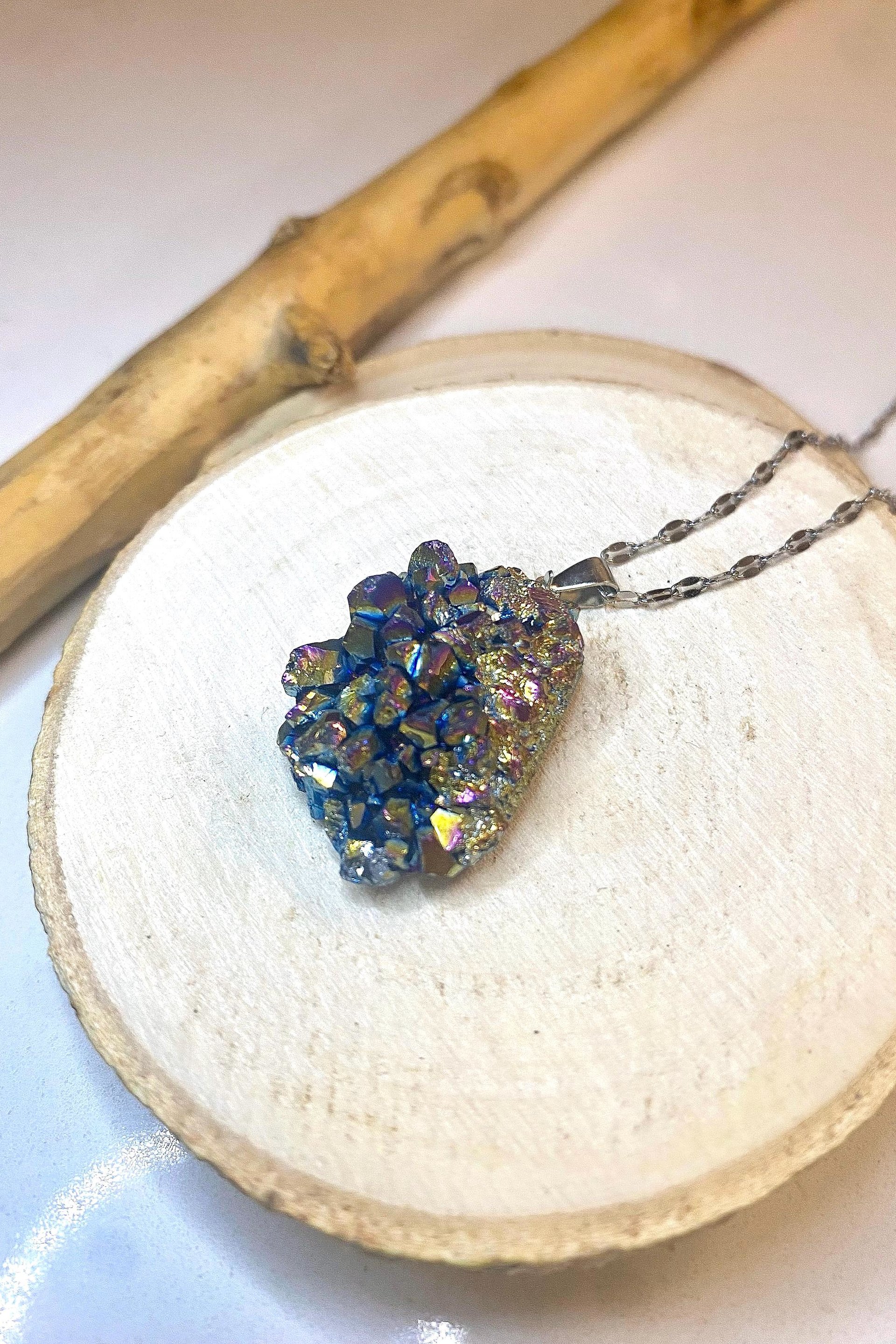 RAINBOW TITANIUM NECKLACE • Rainbow Titanium Aura Quartz • Pendant • Reiki Jewelry