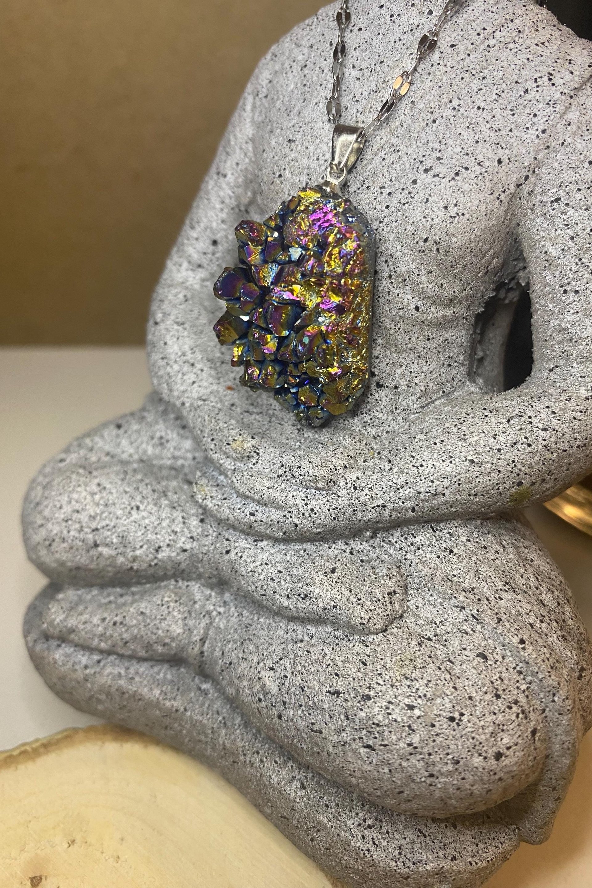 RAINBOW TITANIUM NECKLACE • Rainbow Titanium Aura Quartz • Pendant • Reiki Jewelry