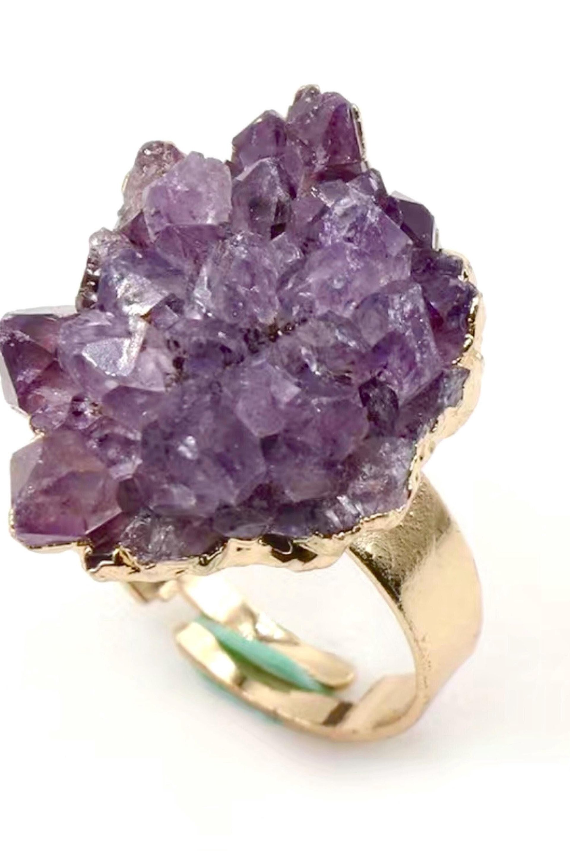 RAW AMETHYST CRYSTAL Ring • Size Adjustable • Silver or Gold Plated