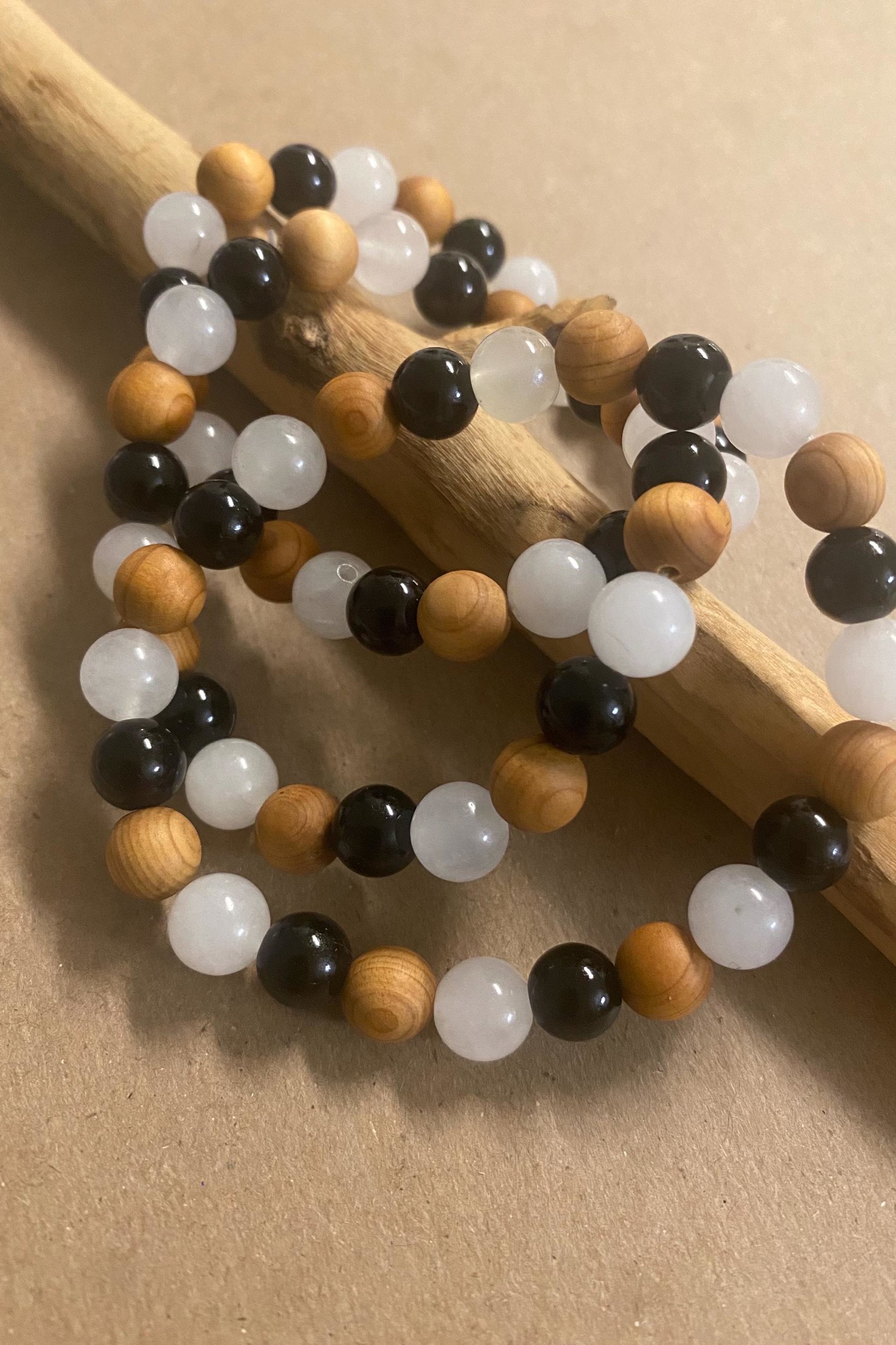 PROTECTION BRACELET • Black Tourmaline + Palo Santo + Selenite