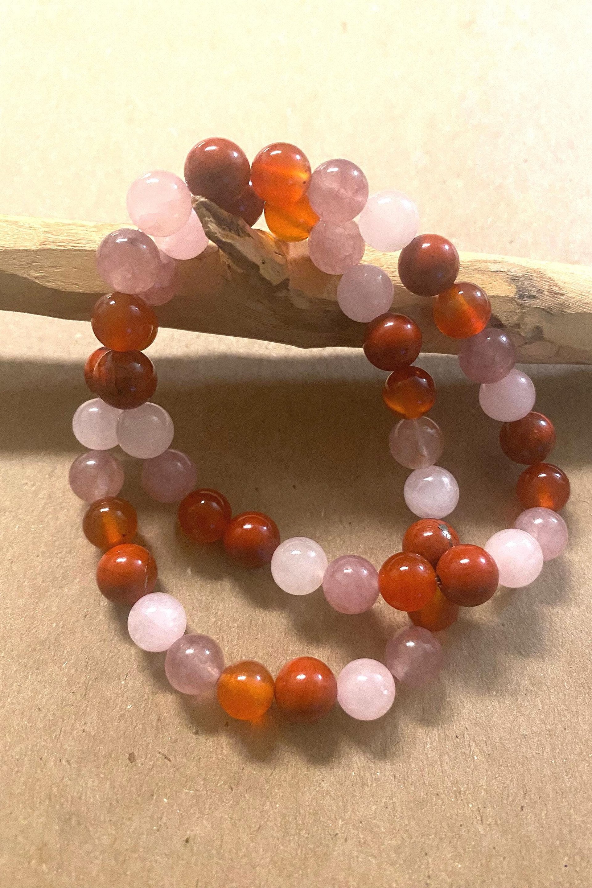 THE LOVE BRACELET • Carnelian + Rose Quartz + Strawberry Quartz + Red Jasper