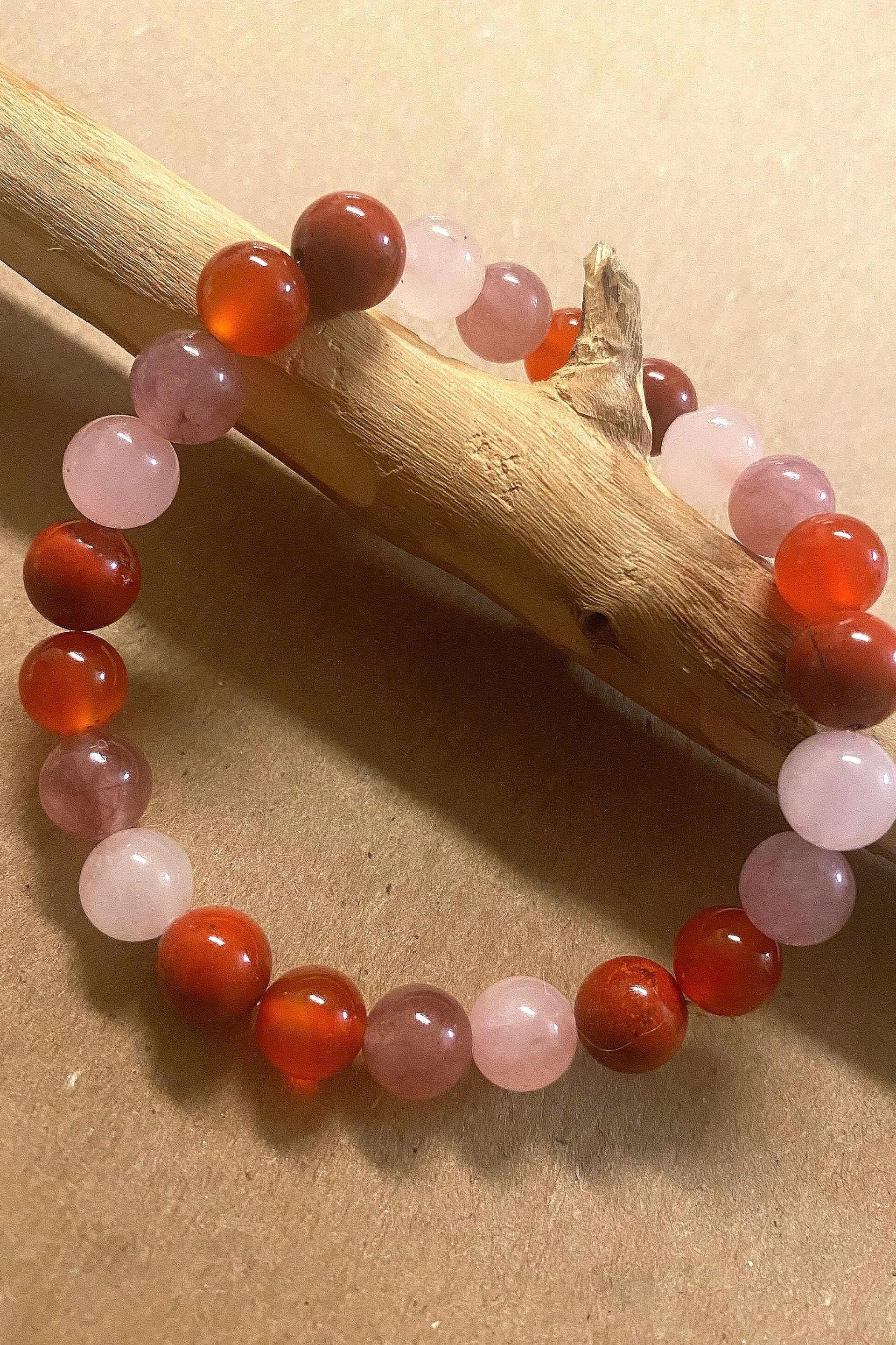 THE LOVE BRACELET • Carnelian + Rose Quartz + Strawberry Quartz + Red Jasper
