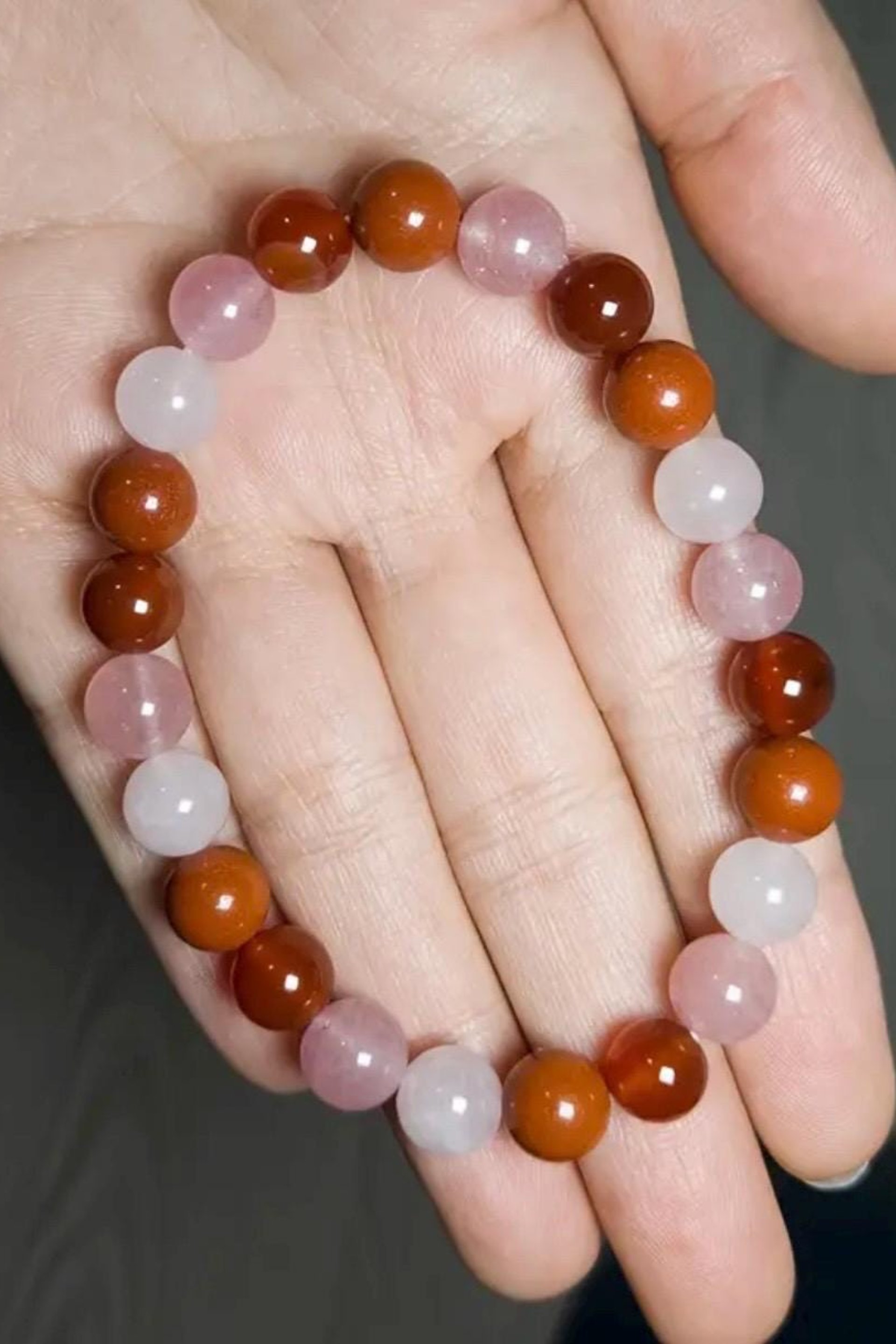 THE LOVE BRACELET • Carnelian + Rose Quartz + Strawberry Quartz + Red Jasper