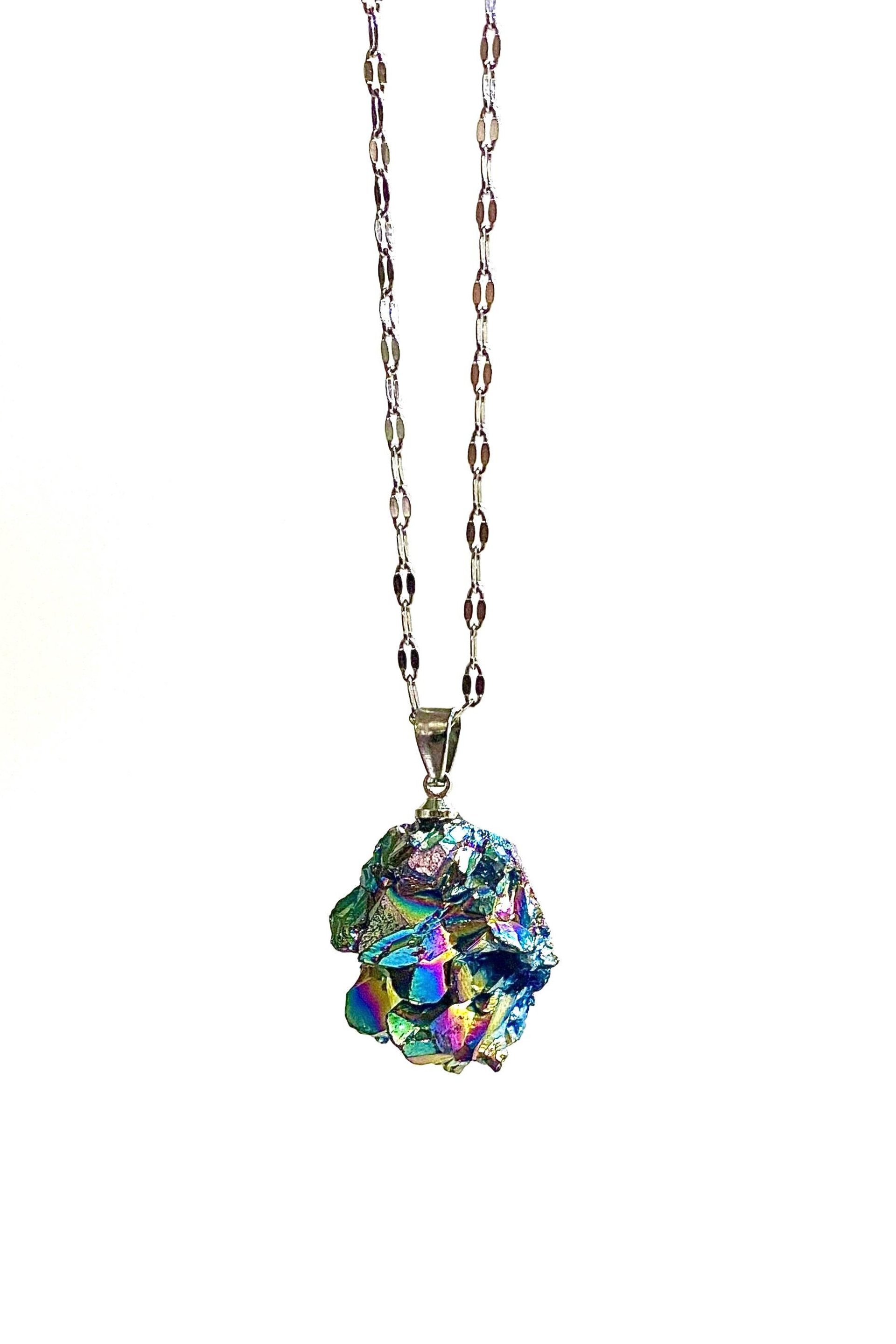 RAINBOW TITANIUM NECKLACE • Rainbow Titanium Aura Quartz • Pendant • Reiki Jewelry
