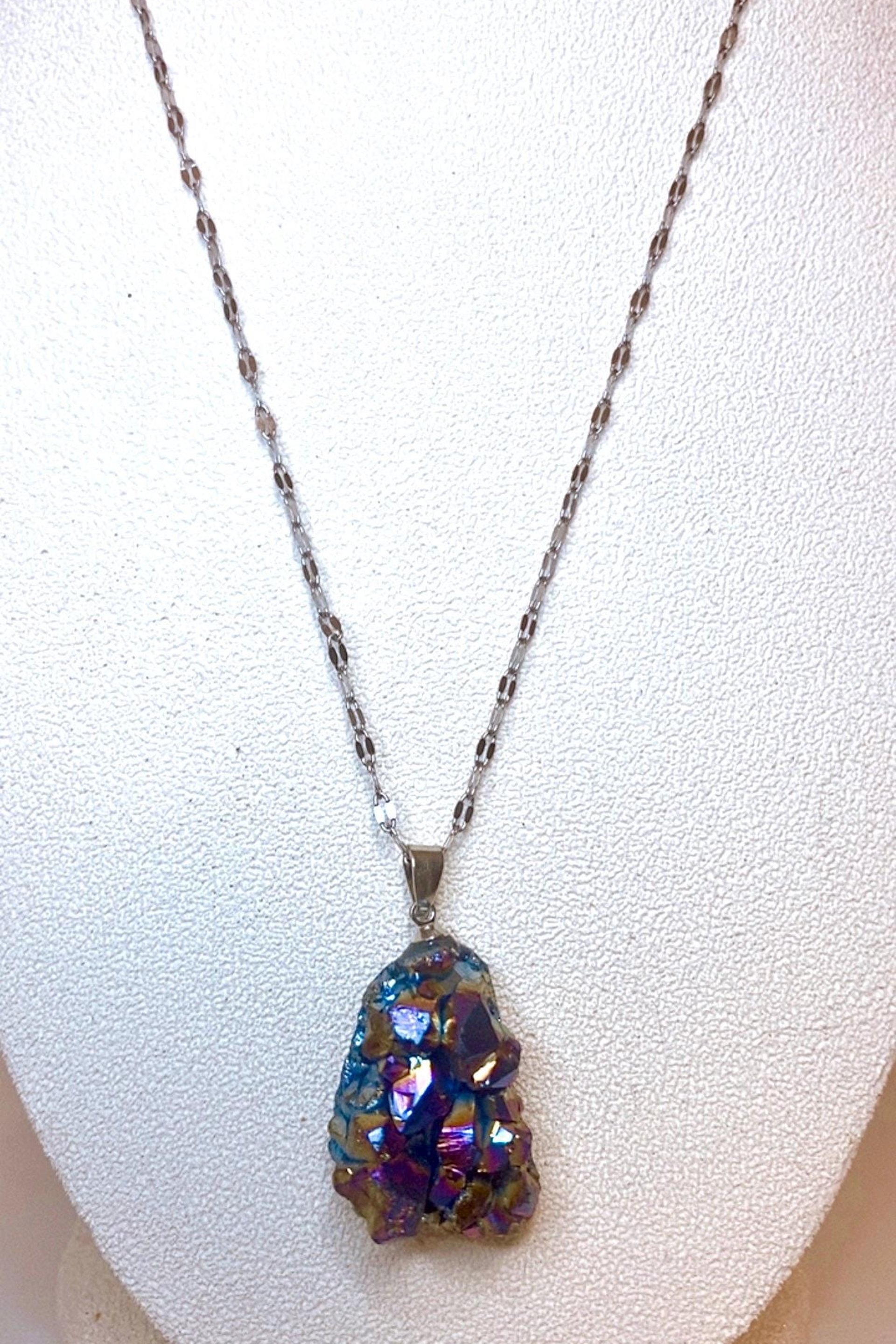 RAINBOW TITANIUM NECKLACE • Rainbow Titanium Aura Quartz • Pendant • Reiki Jewelry