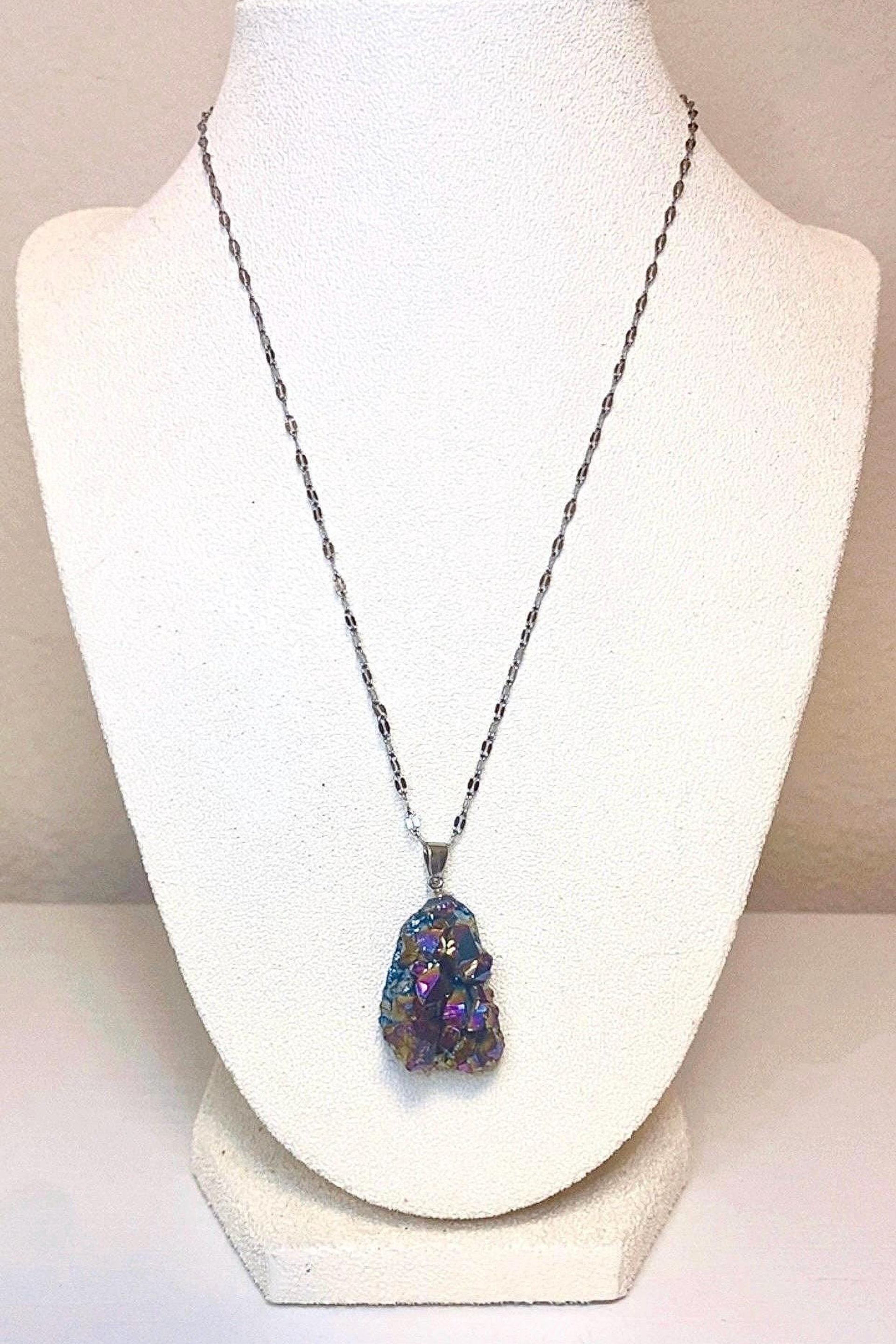 RAINBOW TITANIUM NECKLACE • Rainbow Titanium Aura Quartz • Pendant • Reiki Jewelry