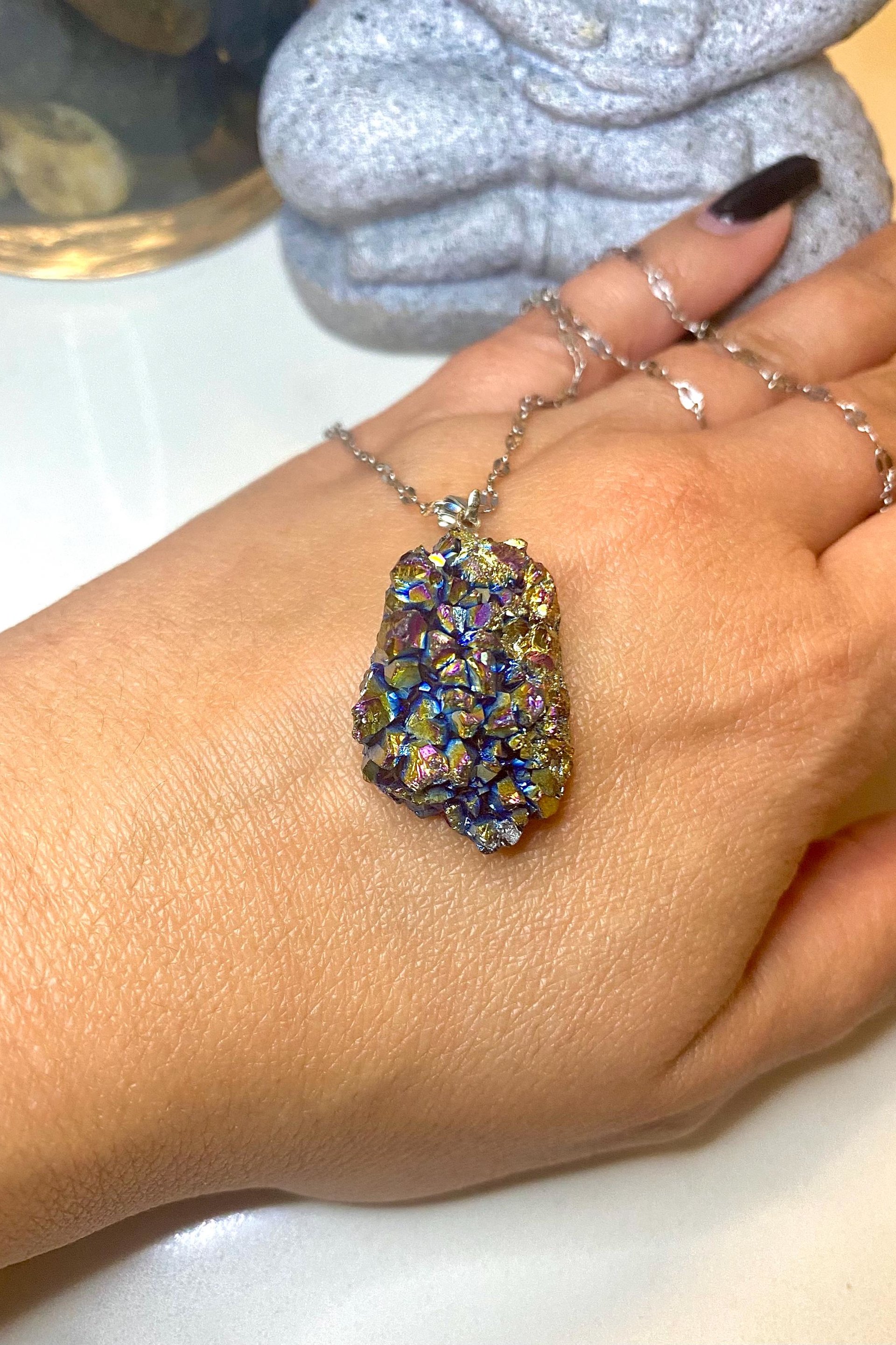 RAINBOW TITANIUM NECKLACE • Rainbow Titanium Aura Quartz • Pendant • Reiki Jewelry