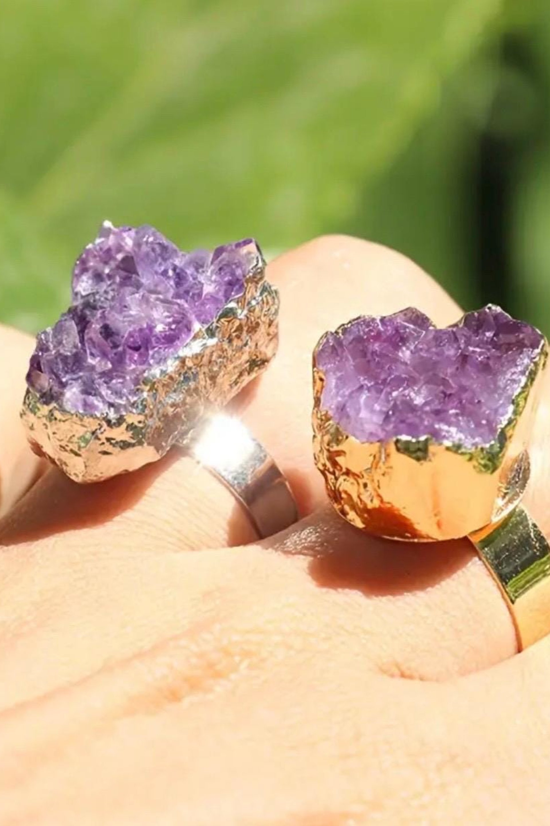 RAW AMETHYST CRYSTAL Ring • Size Adjustable • Silver or Gold Plated