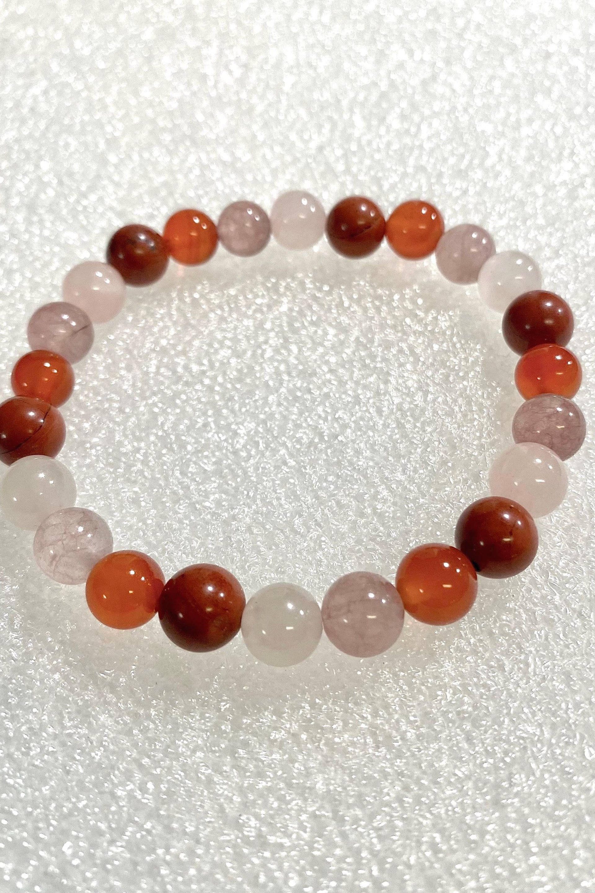 THE LOVE BRACELET • Carnelian + Rose Quartz + Strawberry Quartz + Red Jasper