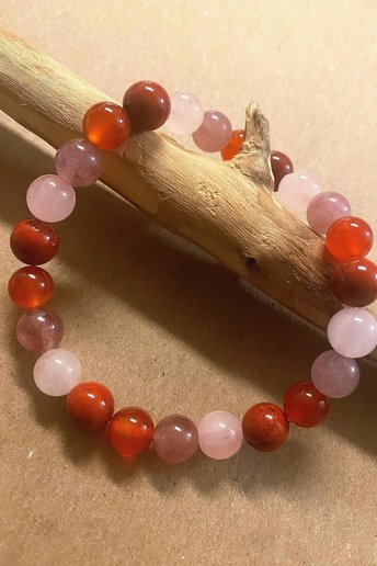 THE LOVE BRACELET • Carnelian + Rose Quartz + Strawberry Quartz + Red Jasper